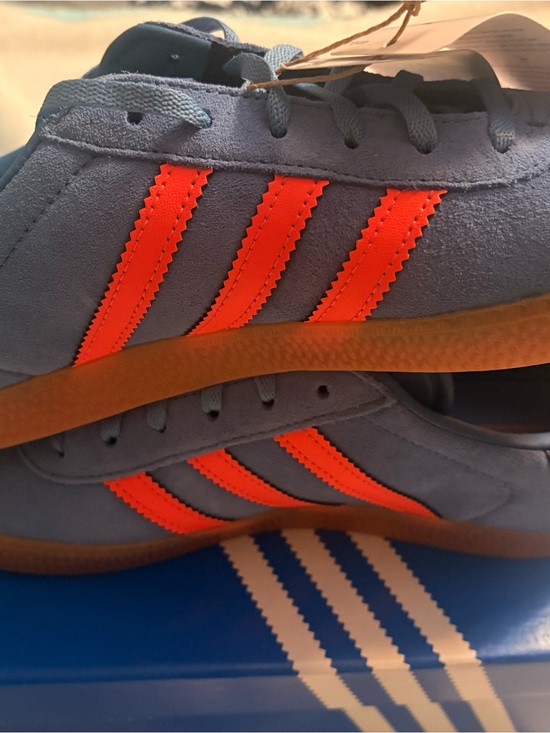 adidas Shoes - Adidas Gazelle J’s Blue Suede Sneakers with Orange Stripes 6.5 Youth 7.5 Women